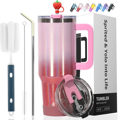 30 oz Tumbler with Handle,Tumbler with Lid and Straw,Double Wall Insulated Cup Stainless Steel Travel Mug(Cold for 34 Hours),Water Bottle for Iced Tea,Coffee,Cold Beverages(Black)