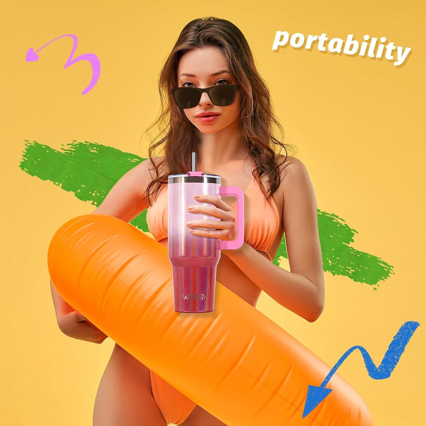 30 oz Tumbler with Handle,Tumbler with Lid and Straw,Double Wall Insulated Cup Stainless Steel Travel Mug(Cold for 34 Hours),Water Bottle for Iced Tea,Coffee,Cold Beverages(Black)
