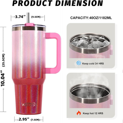 30 oz Tumbler with Handle,Tumbler with Lid and Straw,Double Wall Insulated Cup Stainless Steel Travel Mug(Cold for 34 Hours),Water Bottle for Iced Tea,Coffee,Cold Beverages(Black)