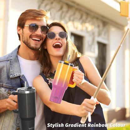 30 oz Tumbler with Handle,Tumbler with Lid and Straw,Double Wall Insulated Cup Stainless Steel Travel Mug(Cold for 34 Hours),Water Bottle for Iced Tea,Coffee,Cold Beverages(Black)