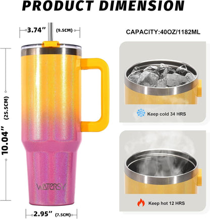 30 oz Tumbler with Handle,Tumbler with Lid and Straw,Double Wall Insulated Cup Stainless Steel Travel Mug(Cold for 34 Hours),Water Bottle for Iced Tea,Coffee,Cold Beverages(Black)