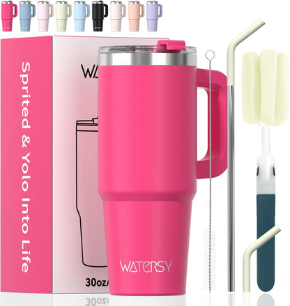 30 oz Tumbler with Handle,Tumbler with Lid and Straw,Double Wall Insulated Cup Stainless Steel Travel Mug(Cold for 34 Hours),Water Bottle for Iced Tea,Coffee,Cold Beverages(Black)