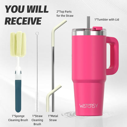30 oz Tumbler with Handle,Tumbler with Lid and Straw,Double Wall Insulated Cup Stainless Steel Travel Mug(Cold for 34 Hours),Water Bottle for Iced Tea,Coffee,Cold Beverages(Black)