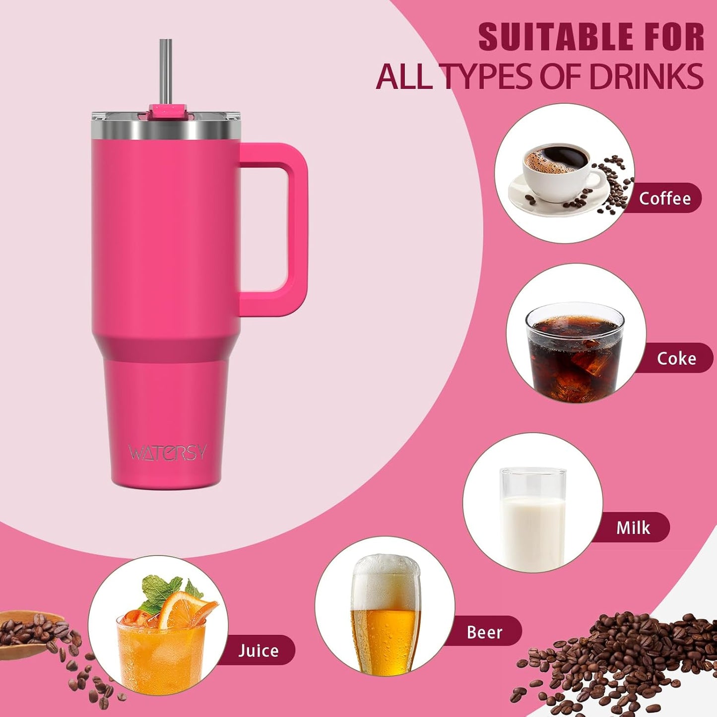 30 oz Tumbler with Handle,Tumbler with Lid and Straw,Double Wall Insulated Cup Stainless Steel Travel Mug(Cold for 34 Hours),Water Bottle for Iced Tea,Coffee,Cold Beverages(Black)