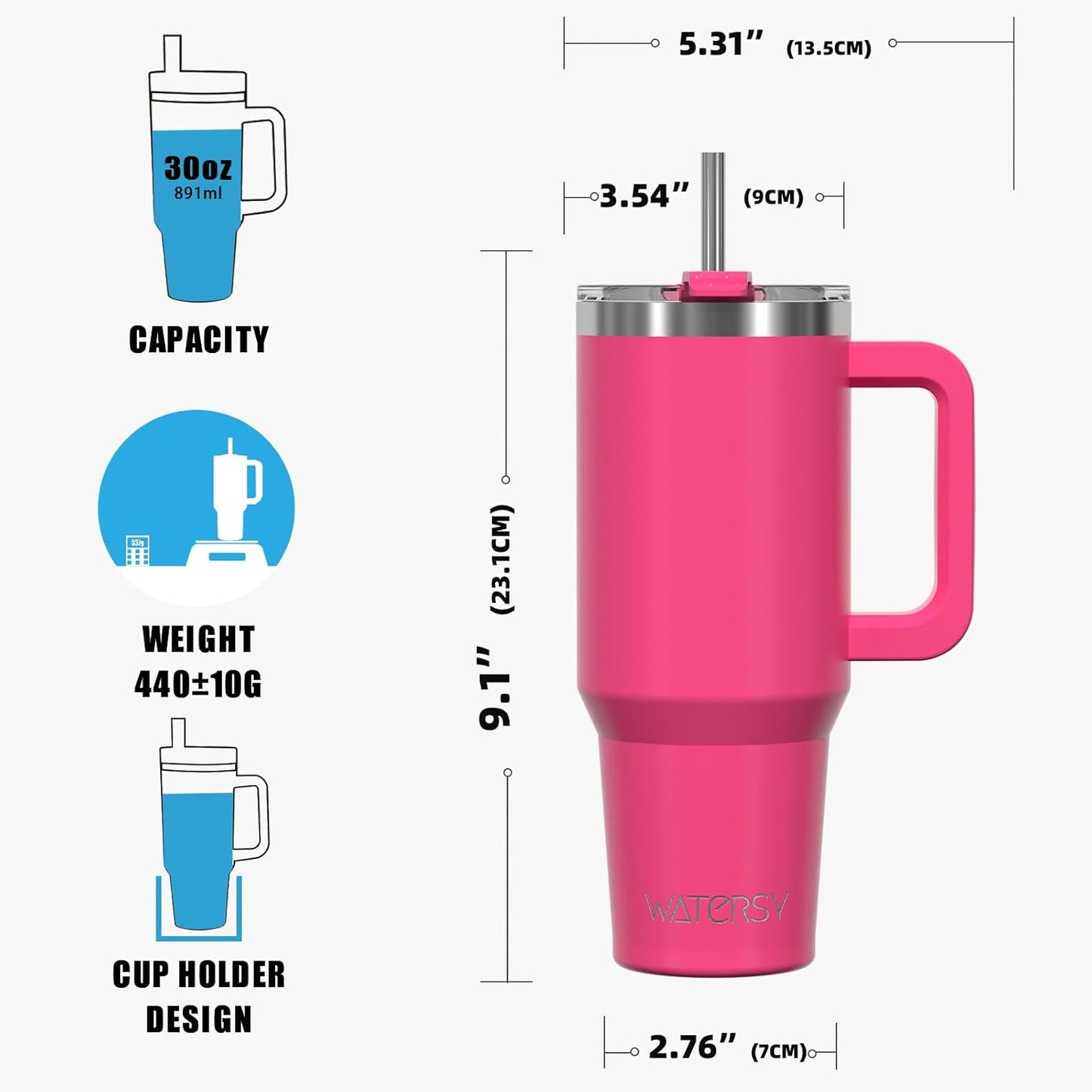 30 oz Tumbler with Handle,Tumbler with Lid and Straw,Double Wall Insulated Cup Stainless Steel Travel Mug(Cold for 34 Hours),Water Bottle for Iced Tea,Coffee,Cold Beverages(Black)