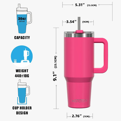 30 oz Tumbler with Handle,Tumbler with Lid and Straw,Double Wall Insulated Cup Stainless Steel Travel Mug(Cold for 34 Hours),Water Bottle for Iced Tea,Coffee,Cold Beverages(Black)