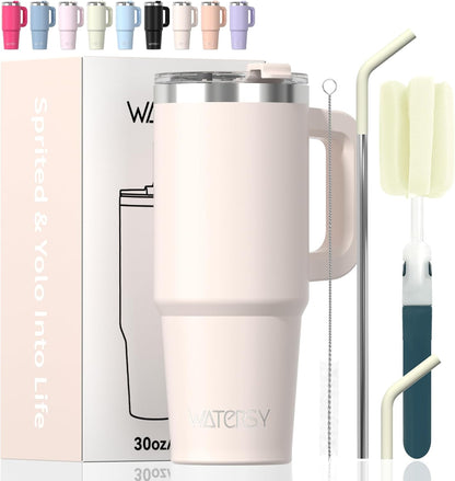 30 oz Tumbler with Handle,Tumbler with Lid and Straw,Double Wall Insulated Cup Stainless Steel Travel Mug(Cold for 34 Hours),Water Bottle for Iced Tea,Coffee,Cold Beverages(Black)