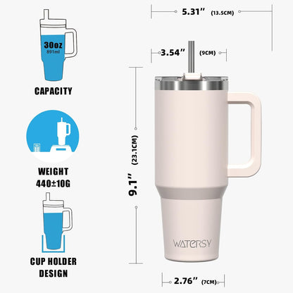 30 oz Tumbler with Handle,Tumbler with Lid and Straw,Double Wall Insulated Cup Stainless Steel Travel Mug(Cold for 34 Hours),Water Bottle for Iced Tea,Coffee,Cold Beverages(Black)
