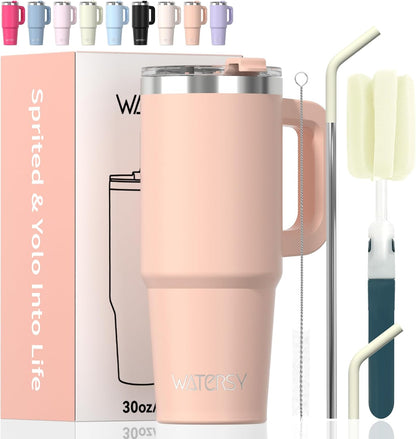 30 oz Tumbler with Handle,Tumbler with Lid and Straw,Double Wall Insulated Cup Stainless Steel Travel Mug(Cold for 34 Hours),Water Bottle for Iced Tea,Coffee,Cold Beverages(Black)