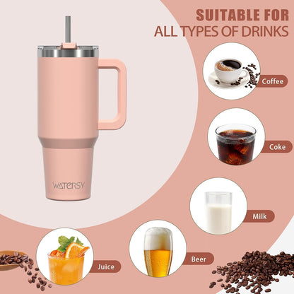 30 oz Tumbler with Handle,Tumbler with Lid and Straw,Double Wall Insulated Cup Stainless Steel Travel Mug(Cold for 34 Hours),Water Bottle for Iced Tea,Coffee,Cold Beverages(Black)
