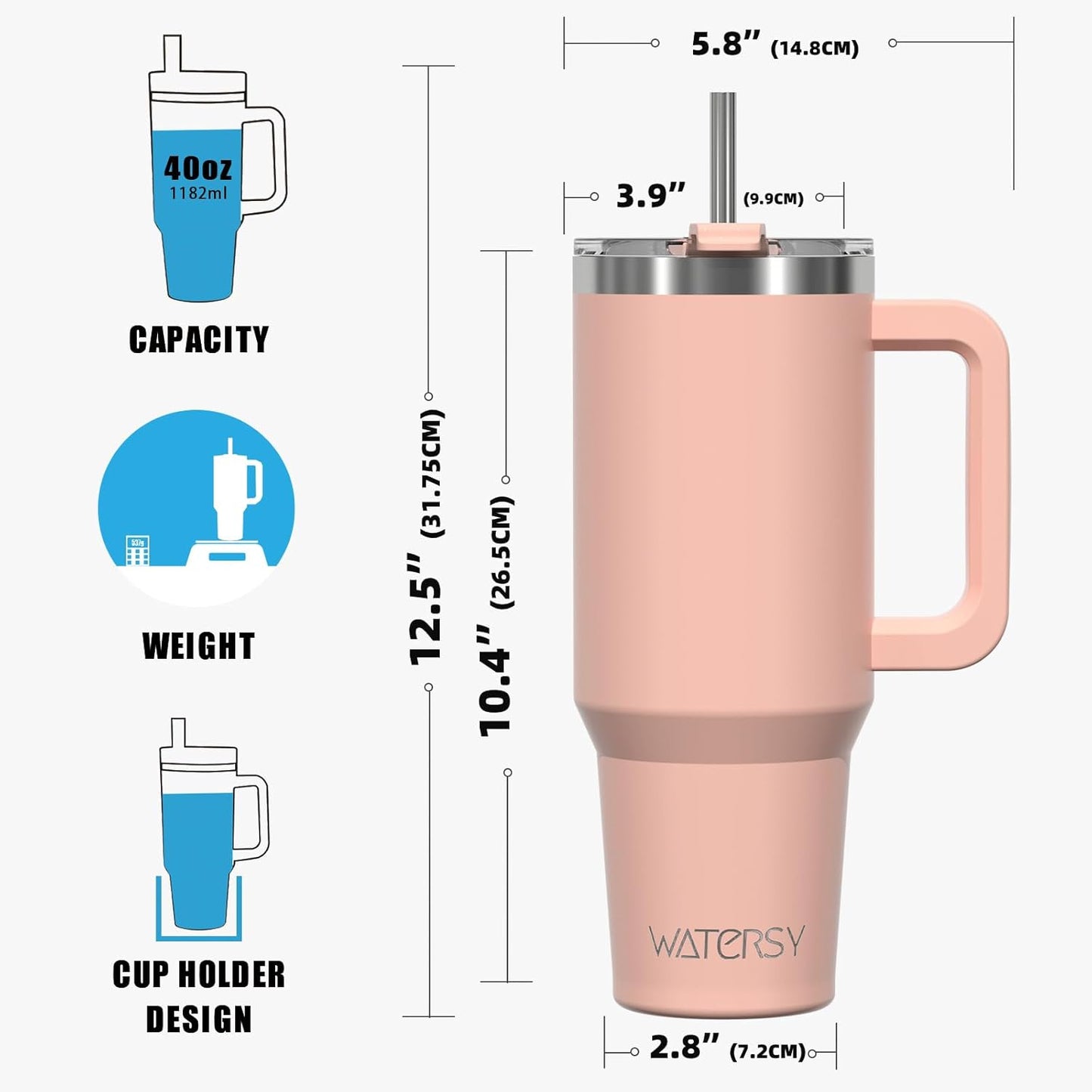 30 oz Tumbler with Handle,Tumbler with Lid and Straw,Double Wall Insulated Cup Stainless Steel Travel Mug(Cold for 34 Hours),Water Bottle for Iced Tea,Coffee,Cold Beverages(Black)