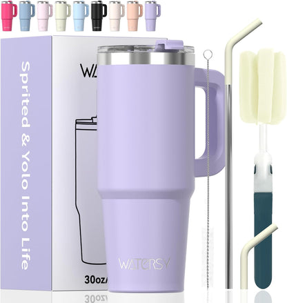30 oz Tumbler with Handle,Tumbler with Lid and Straw,Double Wall Insulated Cup Stainless Steel Travel Mug(Cold for 34 Hours),Water Bottle for Iced Tea,Coffee,Cold Beverages(Black)