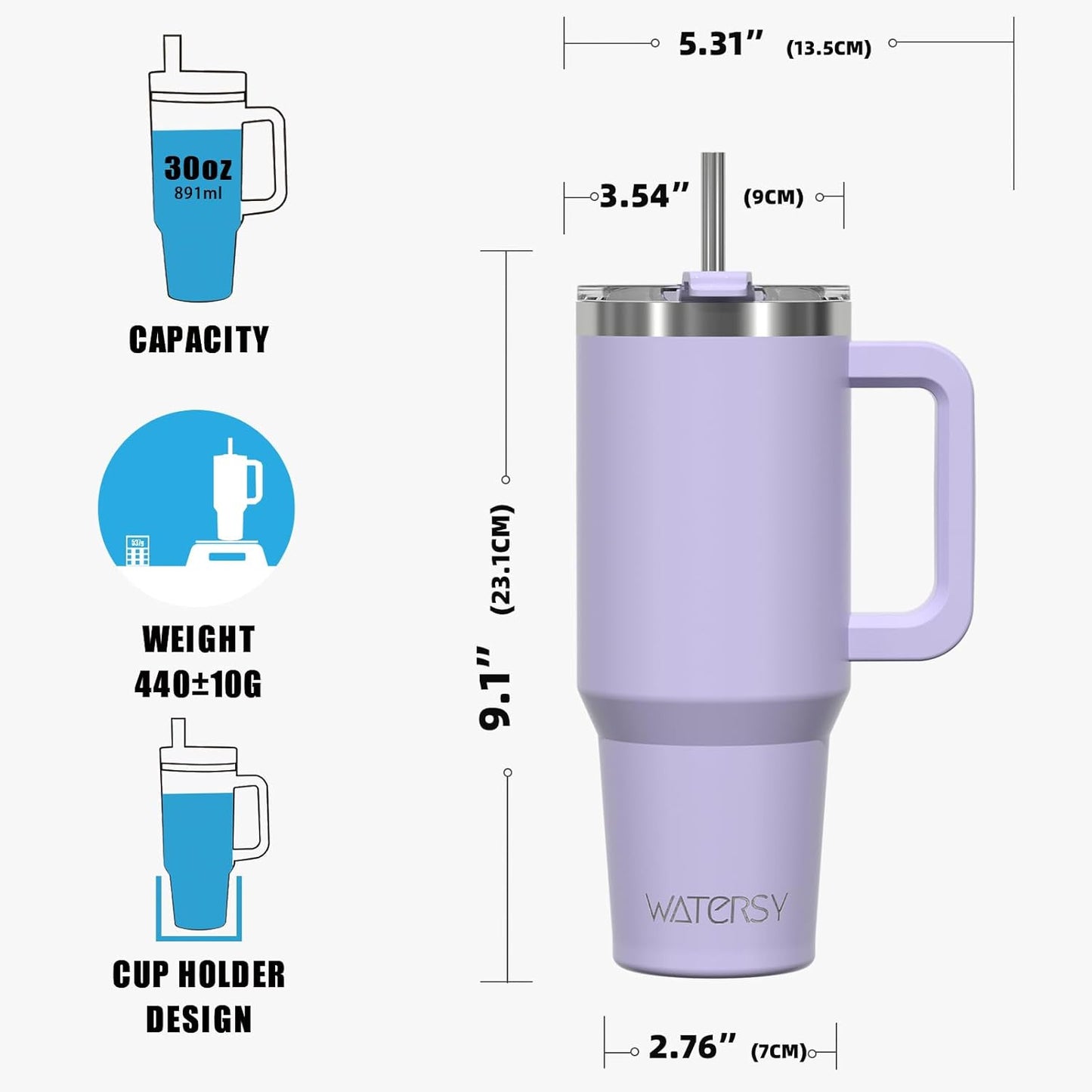 30 oz Tumbler with Handle,Tumbler with Lid and Straw,Double Wall Insulated Cup Stainless Steel Travel Mug(Cold for 34 Hours),Water Bottle for Iced Tea,Coffee,Cold Beverages(Black)