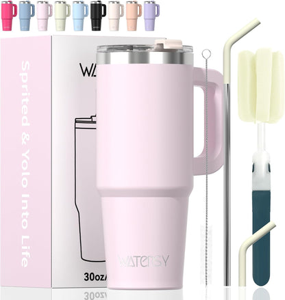 30 oz Tumbler with Handle,Tumbler with Lid and Straw,Double Wall Insulated Cup Stainless Steel Travel Mug(Cold for 34 Hours),Water Bottle for Iced Tea,Coffee,Cold Beverages(Black)