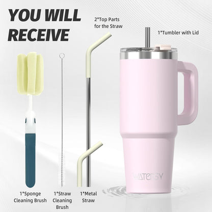 30 oz Tumbler with Handle,Tumbler with Lid and Straw,Double Wall Insulated Cup Stainless Steel Travel Mug(Cold for 34 Hours),Water Bottle for Iced Tea,Coffee,Cold Beverages(Black)