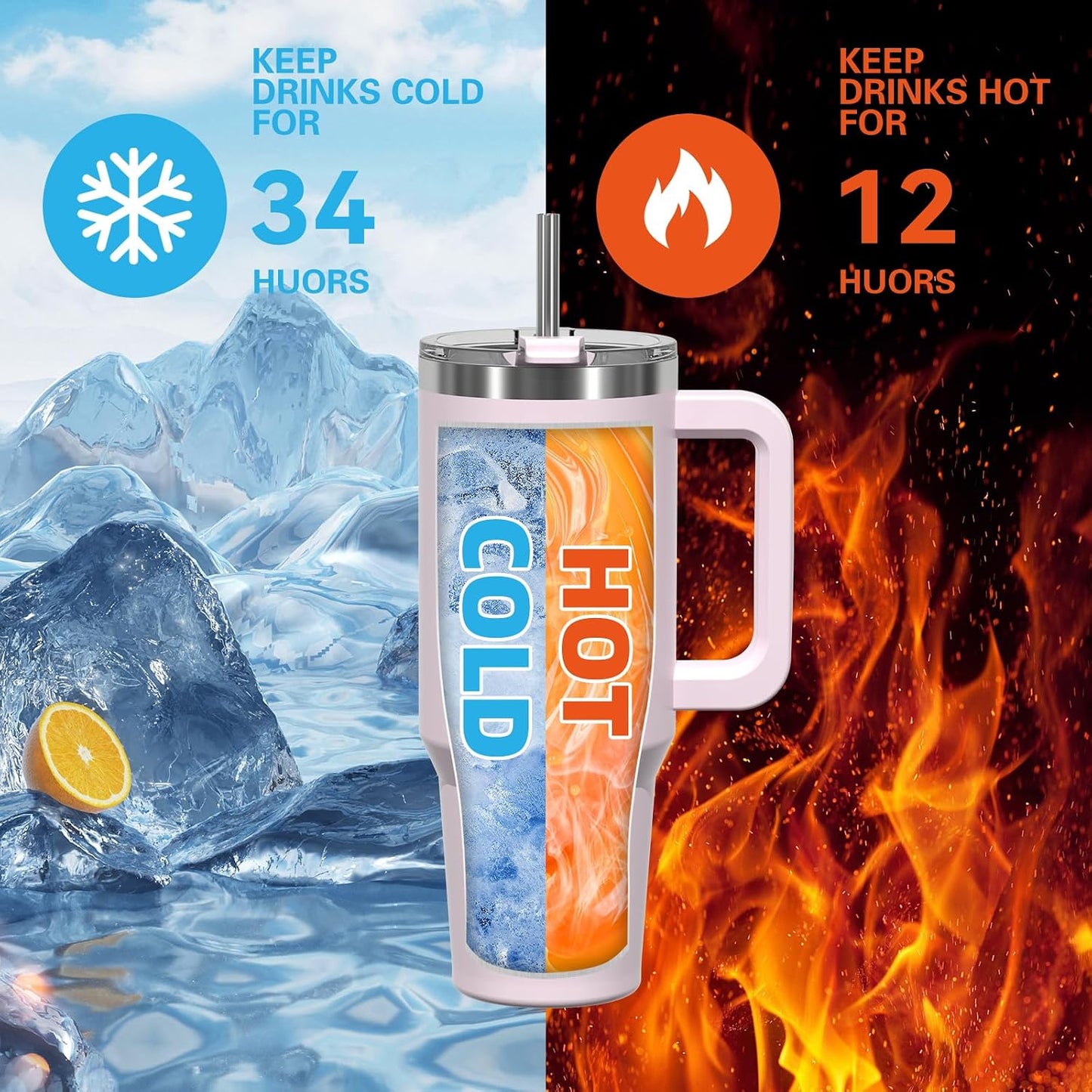 30 oz Tumbler with Handle,Tumbler with Lid and Straw,Double Wall Insulated Cup Stainless Steel Travel Mug(Cold for 34 Hours),Water Bottle for Iced Tea,Coffee,Cold Beverages(Black)