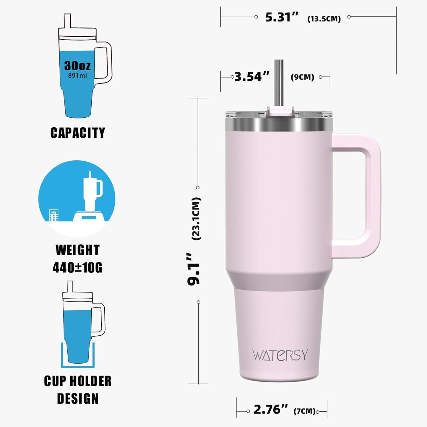 30 oz Tumbler with Handle,Tumbler with Lid and Straw,Double Wall Insulated Cup Stainless Steel Travel Mug(Cold for 34 Hours),Water Bottle for Iced Tea,Coffee,Cold Beverages(Black)
