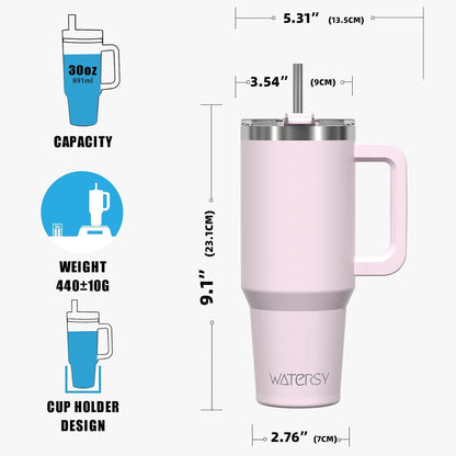 30 oz Tumbler with Handle,Tumbler with Lid and Straw,Double Wall Insulated Cup Stainless Steel Travel Mug(Cold for 34 Hours),Water Bottle for Iced Tea,Coffee,Cold Beverages(Black)