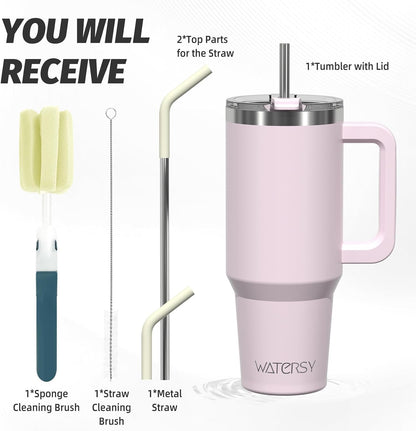 30 oz Tumbler with Handle,Tumbler with Lid and Straw,Double Wall Insulated Cup Stainless Steel Travel Mug(Cold for 34 Hours),Water Bottle for Iced Tea,Coffee,Cold Beverages(Black)