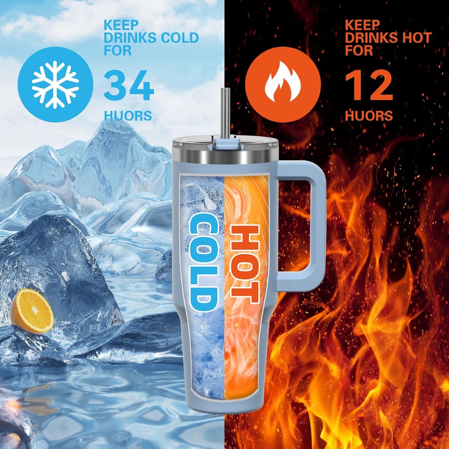 30 oz Tumbler with Handle,Tumbler with Lid and Straw,Double Wall Insulated Cup Stainless Steel Travel Mug(Cold for 34 Hours),Water Bottle for Iced Tea,Coffee,Cold Beverages(Black)