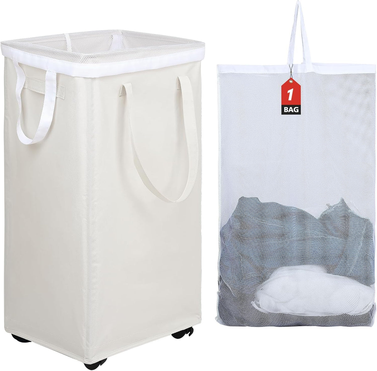70L Enlarged Slim Rolling Laundry Basket Hamper on Wheels, Grey