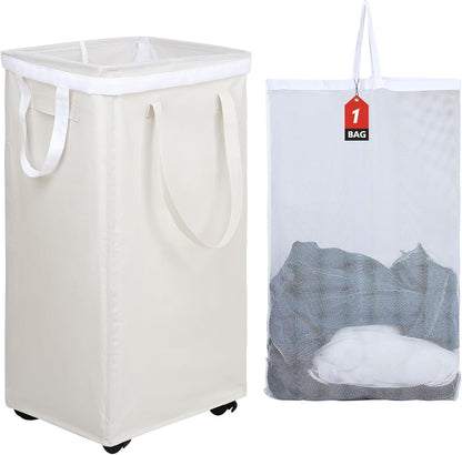 70L Enlarged Slim Rolling Laundry Basket Hamper on Wheels, Grey