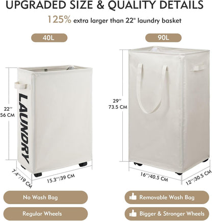70L Enlarged Slim Rolling Laundry Basket Hamper on Wheels, Grey
