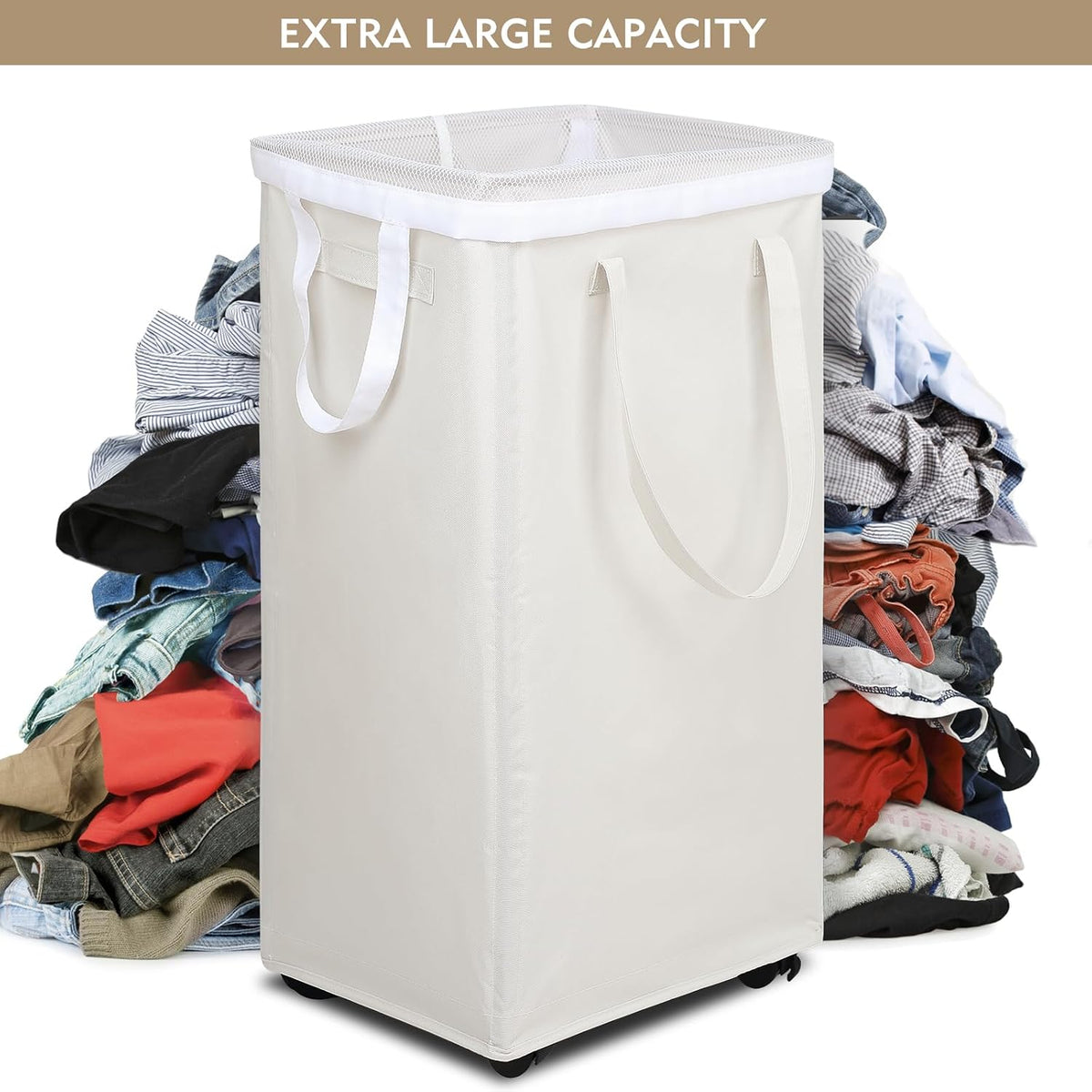 70L Enlarged Slim Rolling Laundry Basket Hamper on Wheels, Grey