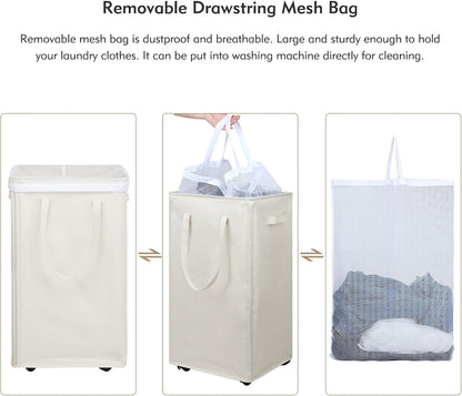 70L Enlarged Slim Rolling Laundry Basket Hamper on Wheels, Grey