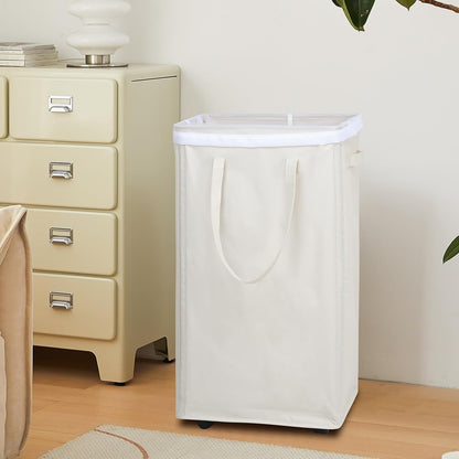 70L Enlarged Slim Rolling Laundry Basket Hamper on Wheels, Grey