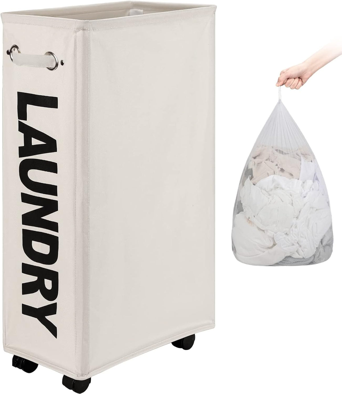 70L Enlarged Slim Rolling Laundry Basket Hamper on Wheels, Grey