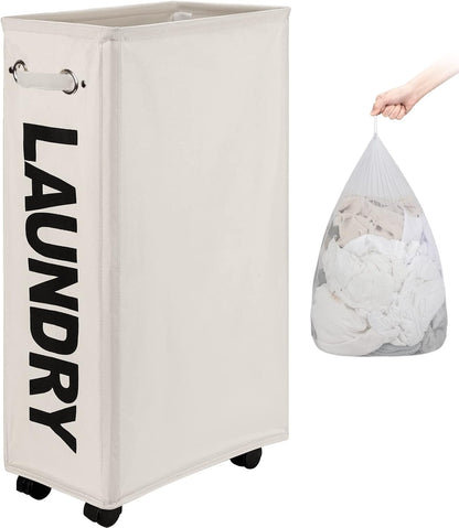 70L Enlarged Slim Rolling Laundry Basket Hamper on Wheels, Grey
