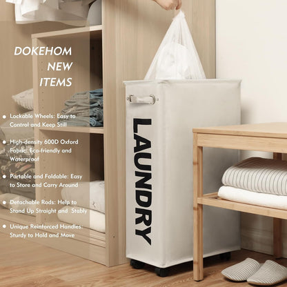 70L Enlarged Slim Rolling Laundry Basket Hamper on Wheels, Grey
