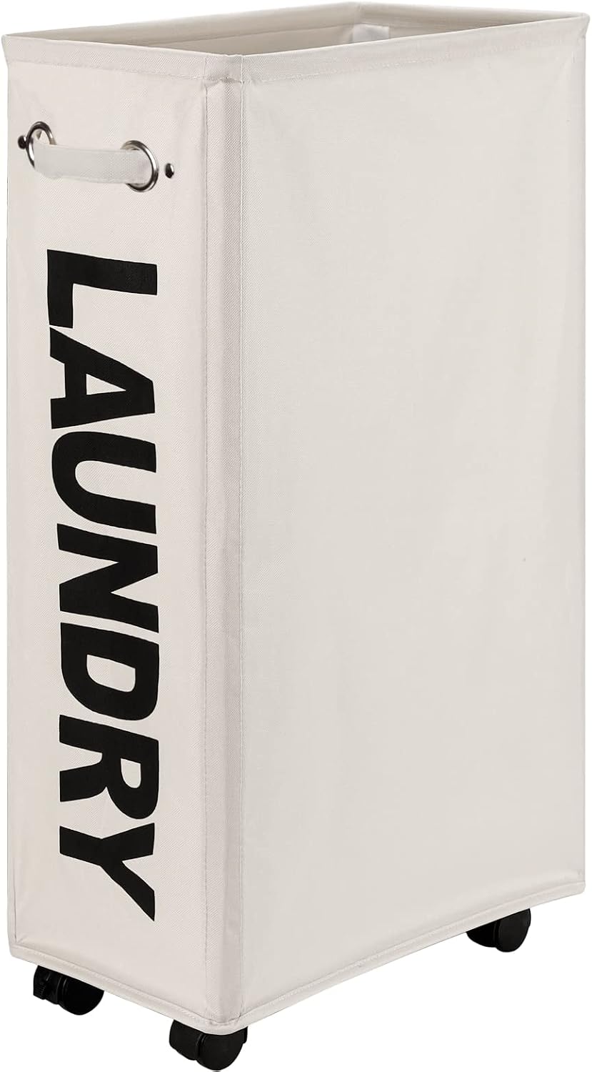 70L Enlarged Slim Rolling Laundry Basket Hamper on Wheels, Grey