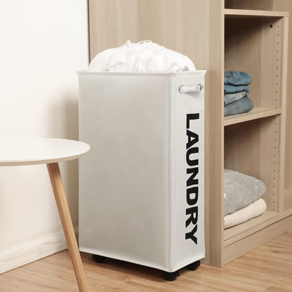 70L Enlarged Slim Rolling Laundry Basket Hamper on Wheels, Grey