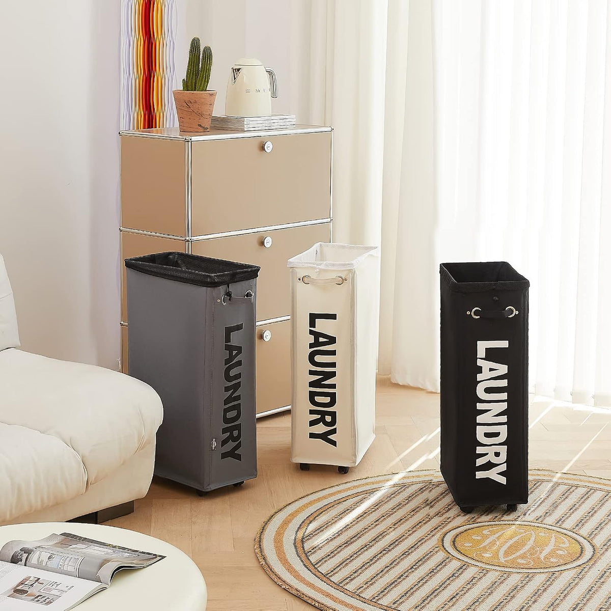 70L Enlarged Slim Rolling Laundry Basket Hamper on Wheels, Grey