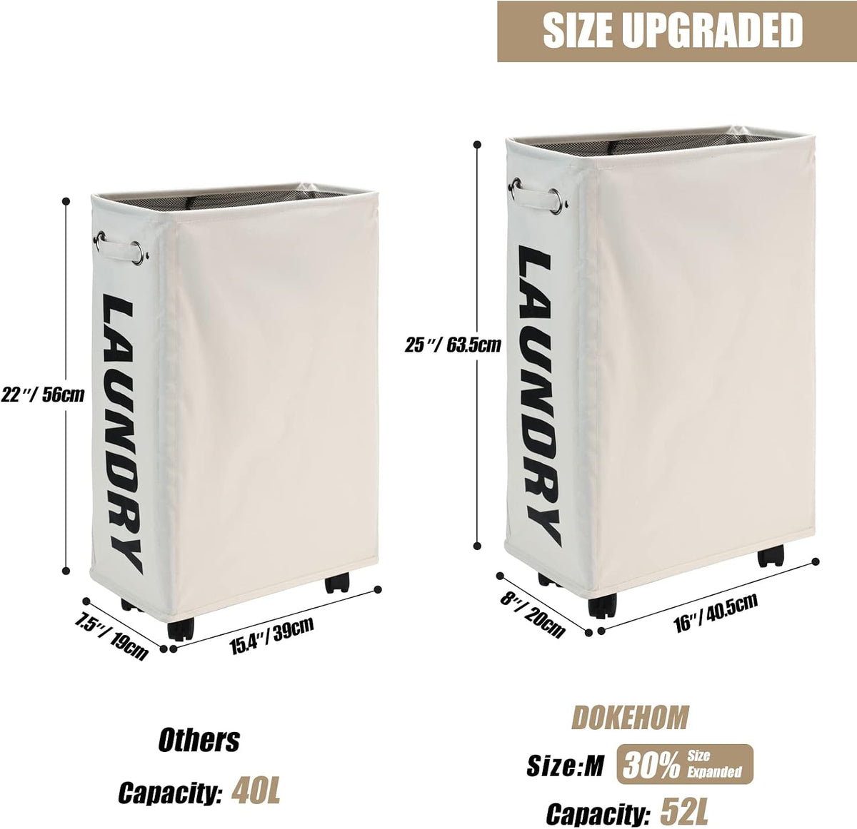 70L Enlarged Slim Rolling Laundry Basket Hamper on Wheels, Grey
