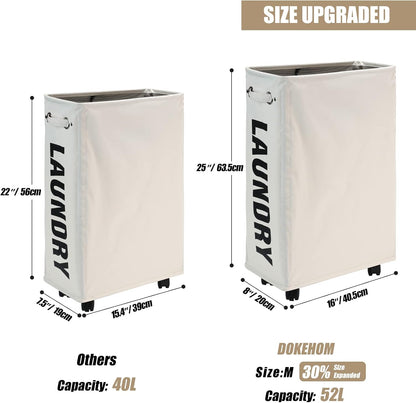 70L Enlarged Slim Rolling Laundry Basket Hamper on Wheels, Grey