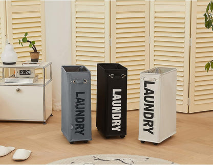 70L Enlarged Slim Rolling Laundry Basket Hamper on Wheels, Grey