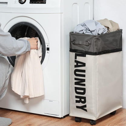 70L Enlarged Slim Rolling Laundry Basket Hamper on Wheels, Grey
