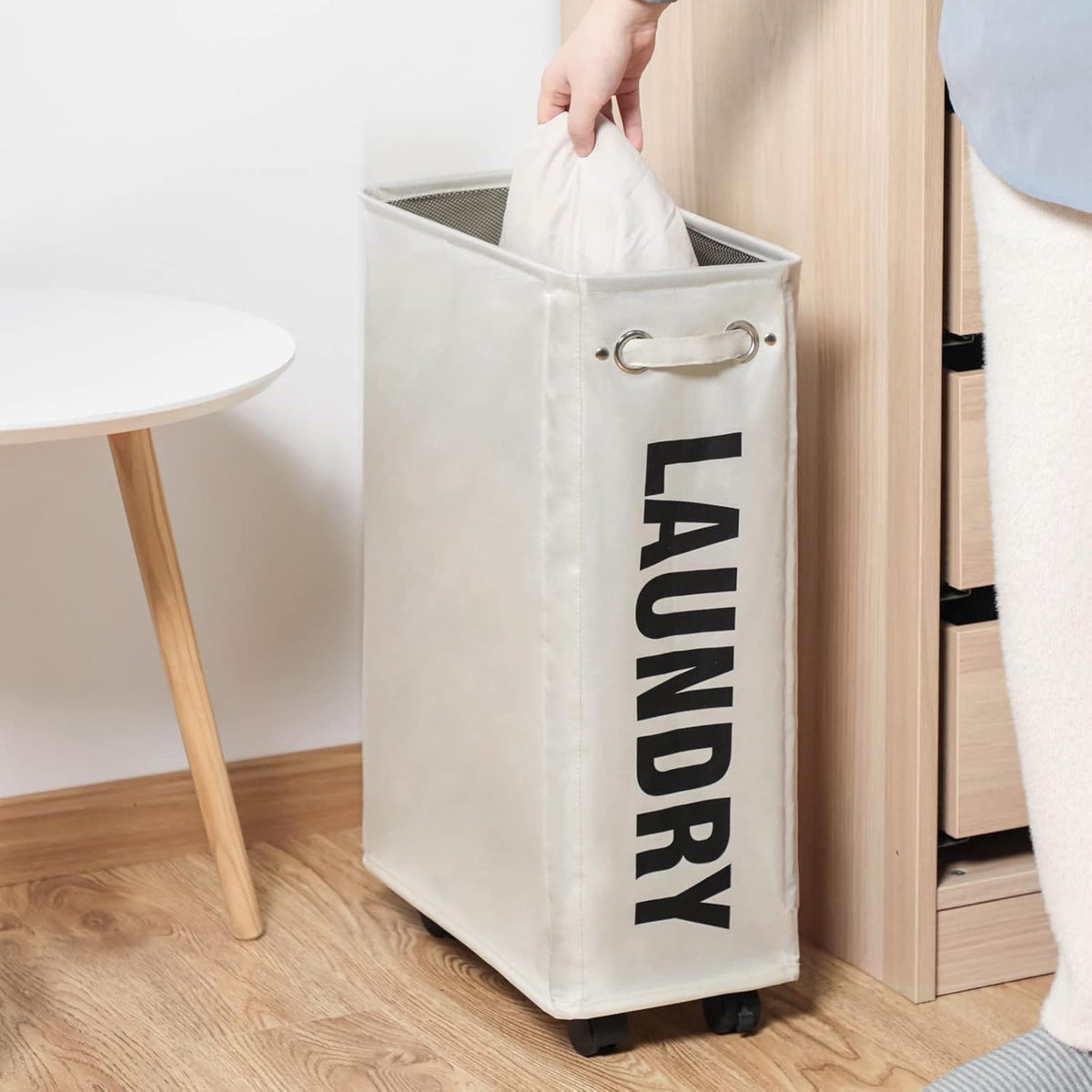 70L Enlarged Slim Rolling Laundry Basket Hamper on Wheels, Grey