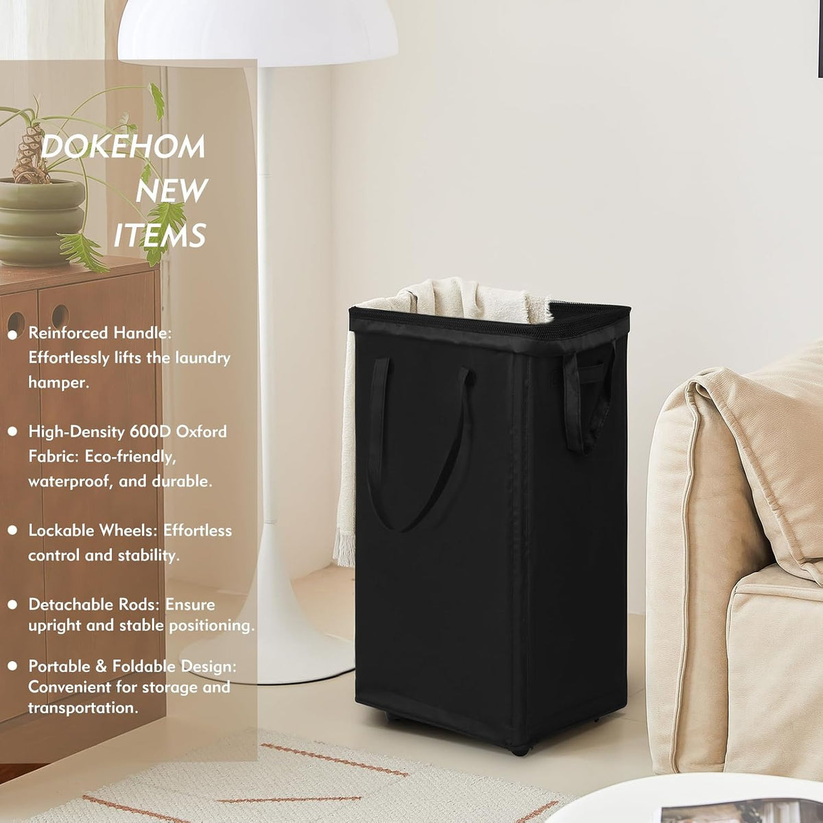 70L Enlarged Slim Rolling Laundry Basket Hamper on Wheels, Grey