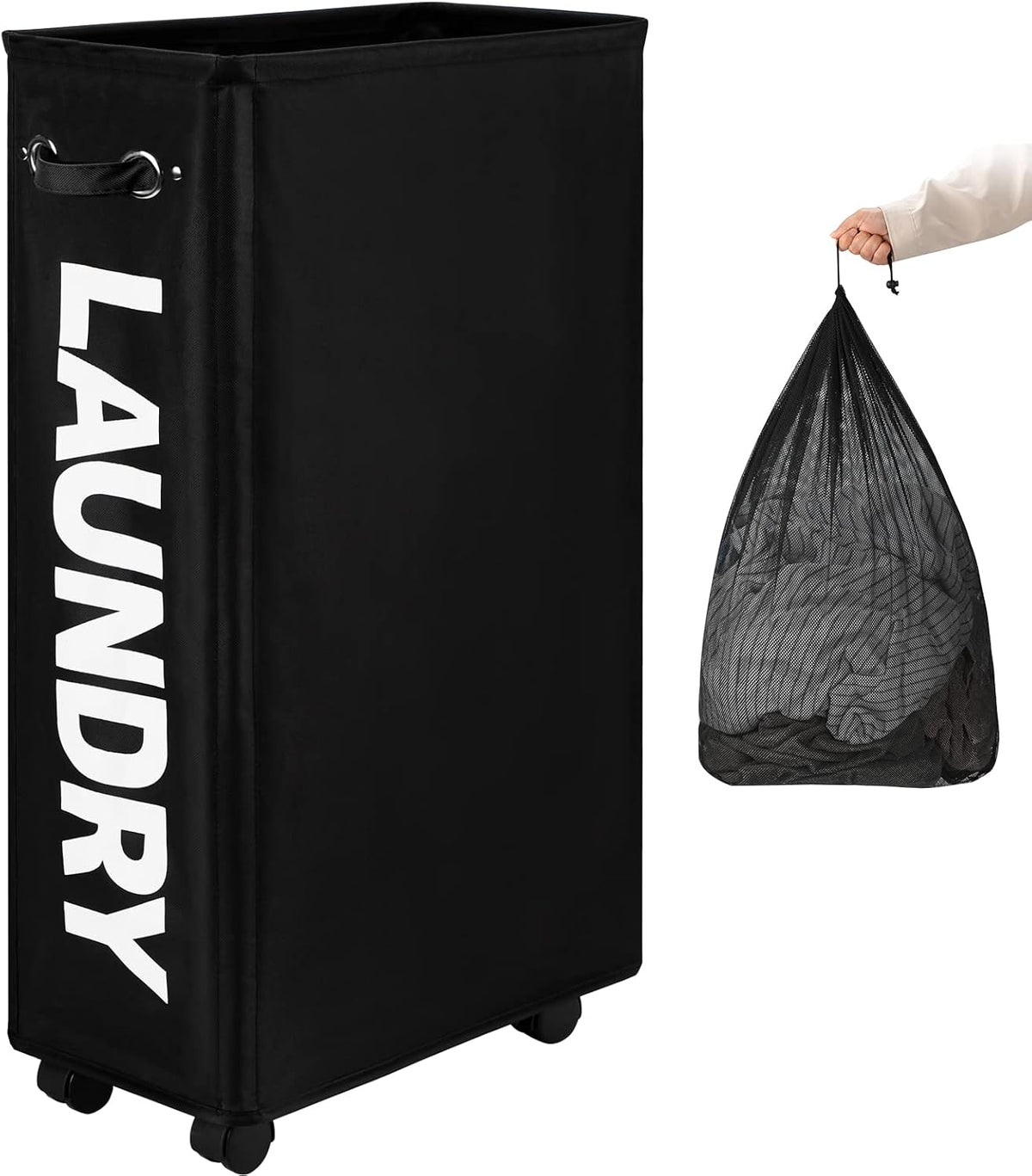 70L Enlarged Slim Rolling Laundry Basket Hamper on Wheels, Grey