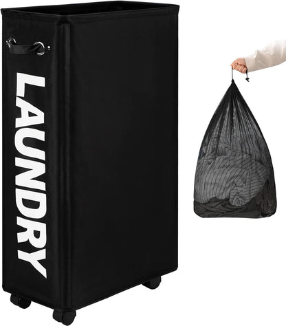 70L Enlarged Slim Rolling Laundry Basket Hamper on Wheels, Grey