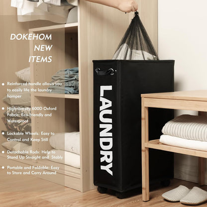 70L Enlarged Slim Rolling Laundry Basket Hamper on Wheels, Grey