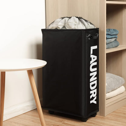 70L Enlarged Slim Rolling Laundry Basket Hamper on Wheels, Grey