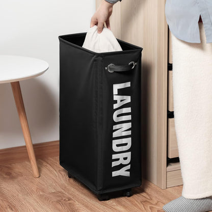 70L Enlarged Slim Rolling Laundry Basket Hamper on Wheels, Grey