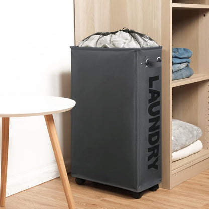 70L Enlarged Slim Rolling Laundry Basket Hamper on Wheels, Grey