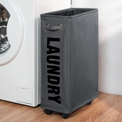 70L Enlarged Slim Rolling Laundry Basket Hamper on Wheels, Grey
