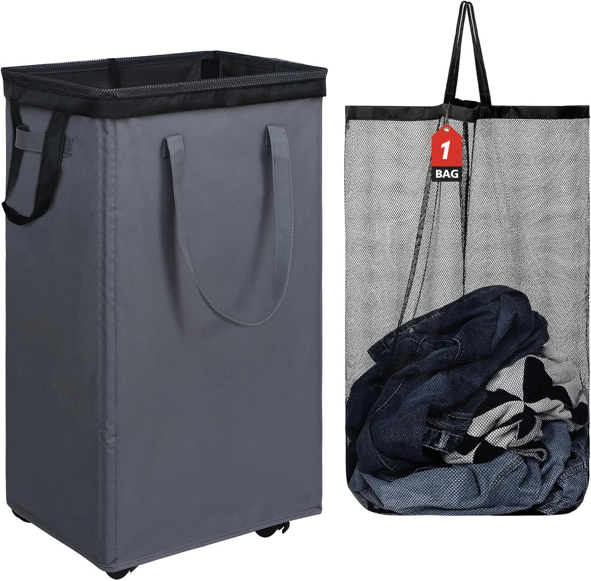 70L Enlarged Slim Rolling Laundry Basket Hamper on Wheels, Grey